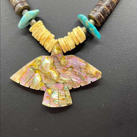 Abalone Fire Bird Eagle Pendant Necklace With Puka Shells Necklace - Picture 2 of 15